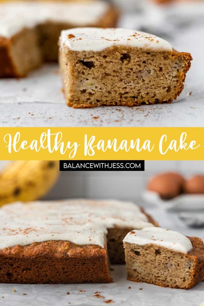 "1 hr 40 min · 12 servings · This easy Healthy Banana Cake with Yogurt Frosting is perfect for any occasion! It's healthier with almond flour, coconut sugar, and a naturally sweetened frosting. Plus it's wonderfully moist, fluffy, and tastes so decadent!