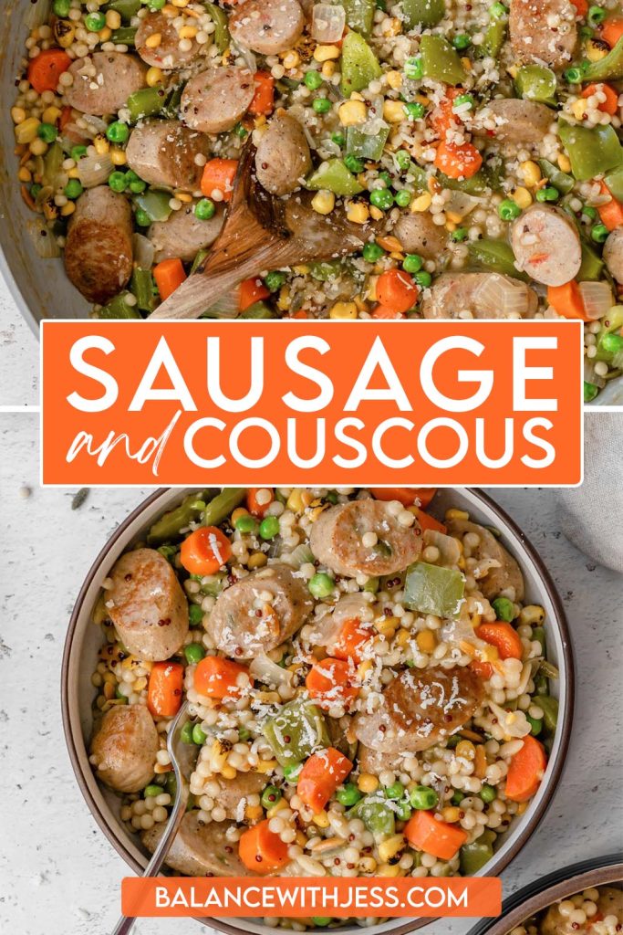 30 minutes · 4 servings · An easy and healthy One-Pot Sausage and Couscous meal that's deliciously cozy! You can taste the chicken sausage throughout the dish and the variety of veggies and grains gives it great texture. Perfect for the chilly winter months!