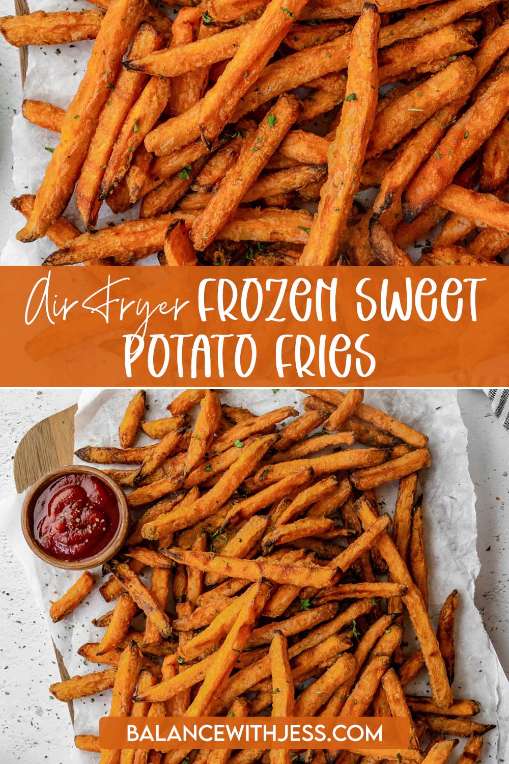 For the crispiest sweet potato fries, use the air fryer! It uses a lot less oil than deep frying and cooks faster than the oven. These are great for a healthy, quick, and easy snack!