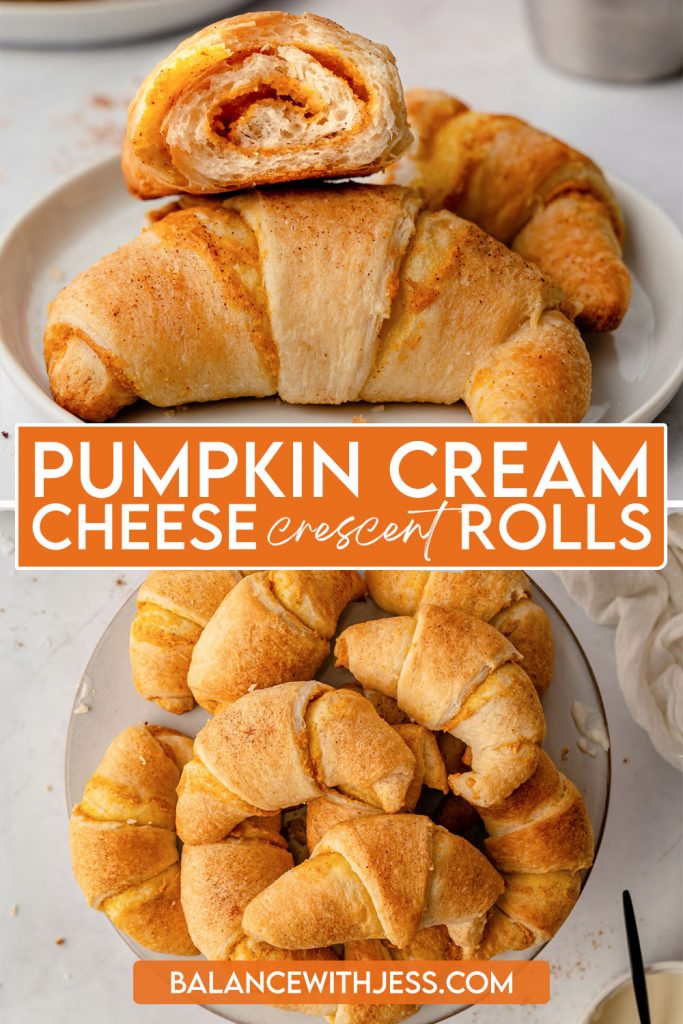 These easy Pumpkin Cream Cheese Crescent Rolls are fluffy, sweet, and tangy. They're great for dessert, breakfast, or as an appetizer - especially during the holidays! This recipe includes gluten-free, dairy-free, and vegan substitutes.