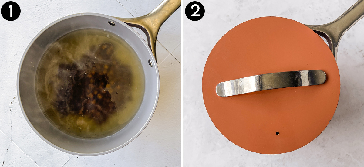 Cooking boba in a pot and then cover the lid to rest.