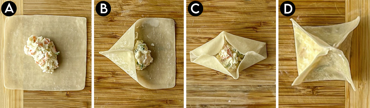 How to assemble crab rangoons.