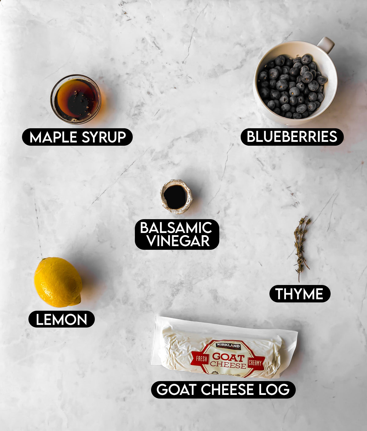 Labeled ingredients for Blueberry Goat Cheese Log.