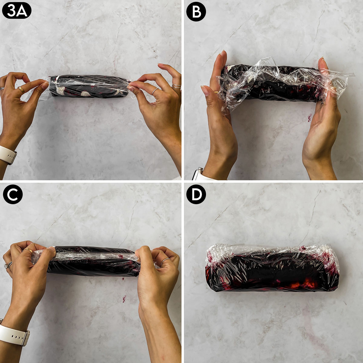How to wrap blueberry goat cheese log in plastic.